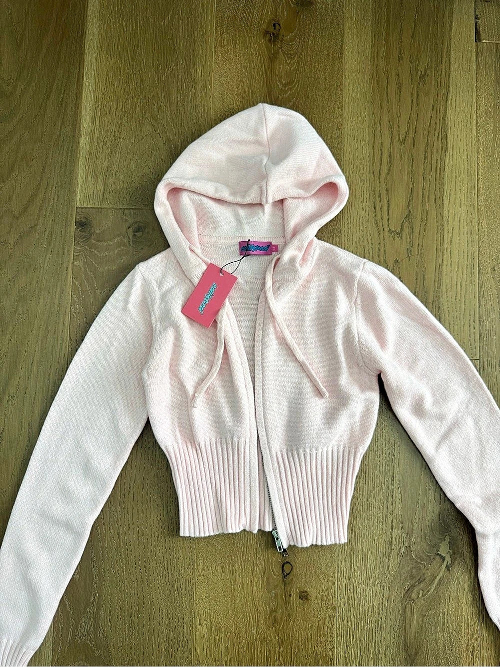 dollskill S1312 Hooded Cropped Zip Sweater in Pink XS NWT